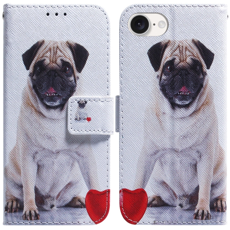 For iPhone 16e Coloured Drawing Flip Leather Phone Case(Pug) - iPhone 16e Cases by PMC TechLife | Online Shopping South Africa | PMC TechLife | Buy Now Pay Later Mobicred