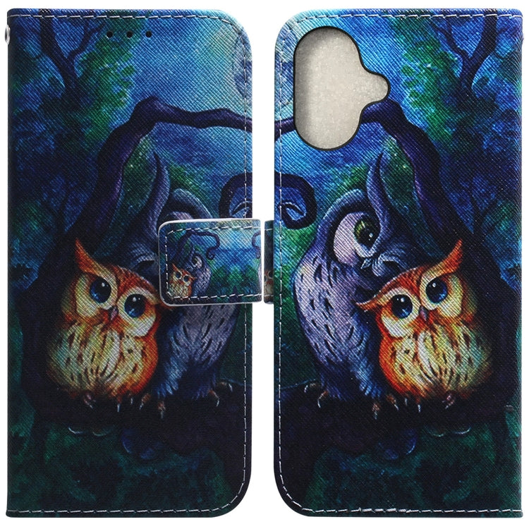 For iPhone 16 Coloured Drawing Flip Leather Phone Case(Oil Painting Owl) - iPhone 16 Cases by PMC TechLife | Online Shopping South Africa | PMC TechLife | Buy Now Pay Later Mobicred