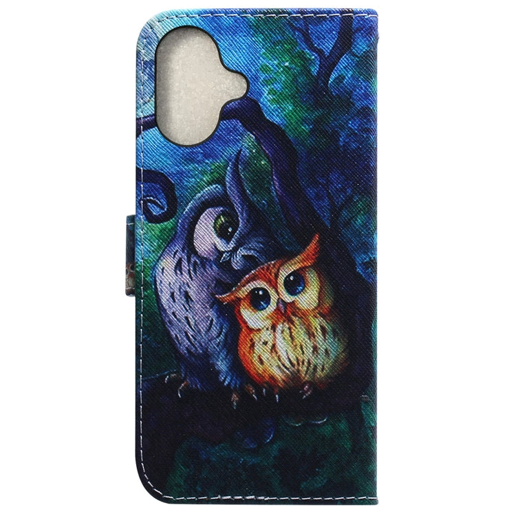 For iPhone 16 Coloured Drawing Flip Leather Phone Case(Oil Painting Owl) - iPhone 16 Cases by PMC TechLife | Online Shopping South Africa | PMC TechLife | Buy Now Pay Later Mobicred