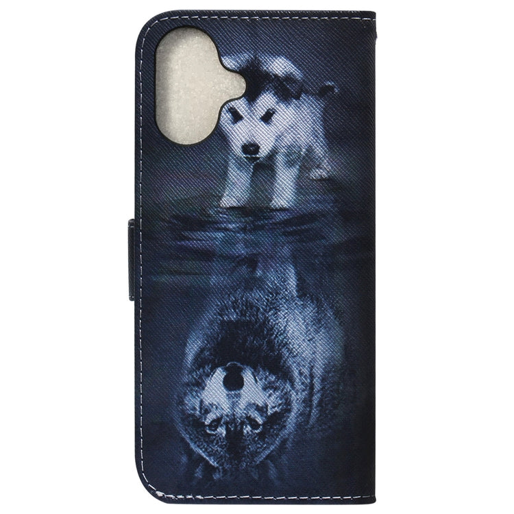 For iPhone 16 Coloured Drawing Flip Leather Phone Case(Wolf and Dog) - iPhone 16 Cases by PMC TechLife | Online Shopping South Africa | PMC TechLife | Buy Now Pay Later Mobicred