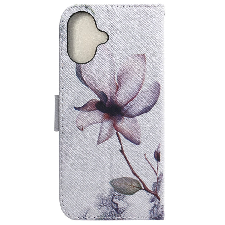 For iPhone 16 Coloured Drawing Flip Leather Phone Case(Magnolia) - iPhone 16 Cases by PMC TechLife | Online Shopping South Africa | PMC TechLife | Buy Now Pay Later Mobicred