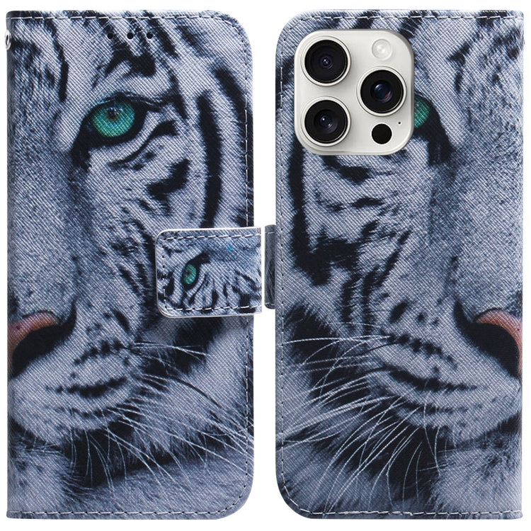 For iPhone 16 Pro Max Coloured Drawing Flip Leather Phone Case(Tiger) - iPhone 16 Pro Max Cases by PMC TechLife | Online Shopping South Africa | PMC TechLife | Buy Now Pay Later Mobicred