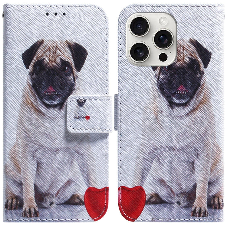 For iPhone 16 Pro Max Coloured Drawing Flip Leather Phone Case(Pug) - iPhone 16 Pro Max Cases by PMC TechLife | Online Shopping South Africa | PMC TechLife | Buy Now Pay Later Mobicred