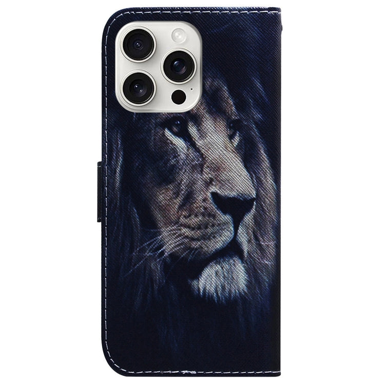 For iPhone 16 Pro Max Coloured Drawing Flip Leather Phone Case(Lion) - iPhone 16 Pro Max Cases by PMC TechLife | Online Shopping South Africa | PMC TechLife | Buy Now Pay Later Mobicred