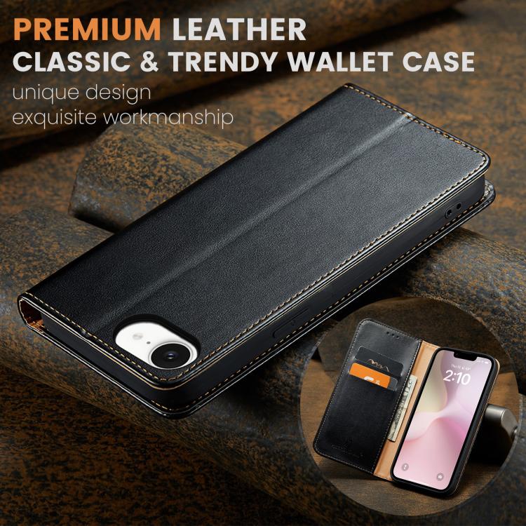 For iPhone 16e Fierre Shann PU Genuine Leather Texture Phone Case(Black) - iPhone 16e Cases by FIERRE SHANN | Online Shopping South Africa | PMC TechLife | Buy Now Pay Later Mobicred