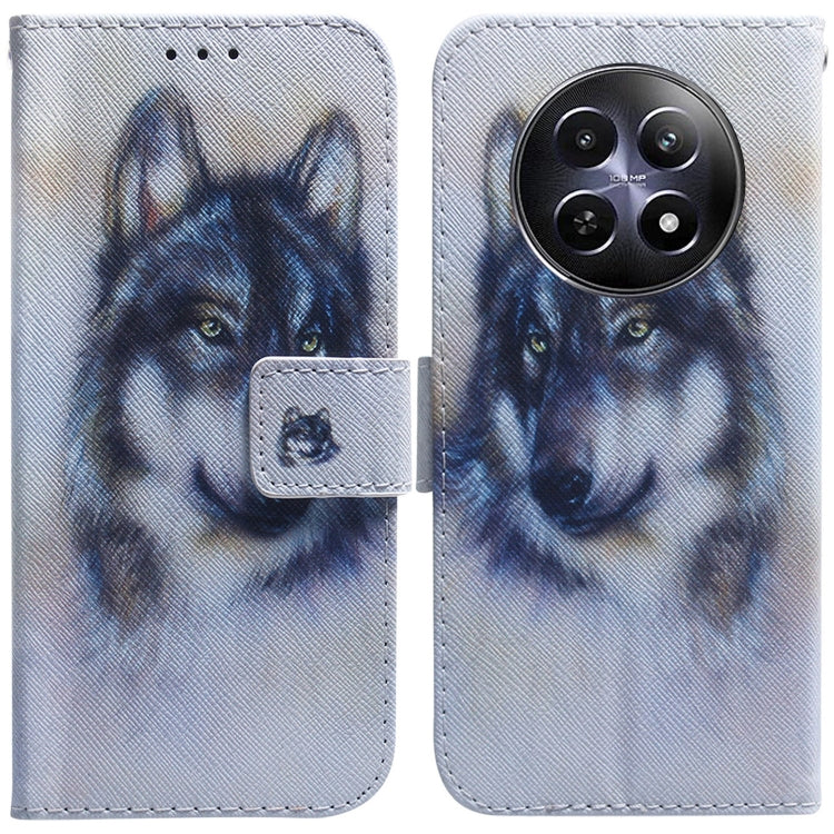 For Realme 12 5G Coloured Drawing Flip Leather Phone Case(White Wolf) - Realme Cases by PMC TechLife | Online Shopping South Africa | PMC TechLife | Buy Now Pay Later Mobicred