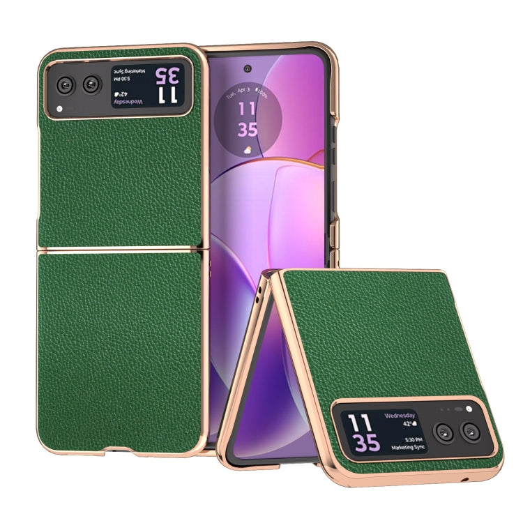 For Motorola Razr 40 Genuine Leather Mino Series Nano Plating Phone Case(Green) - Motorola Cases by PMC TechLife | Online Shopping South Africa | PMC TechLife | Buy Now Pay Later Mobicred