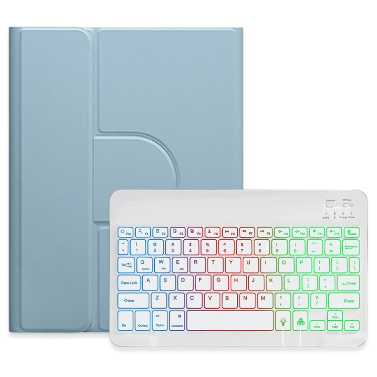 For iPad 10th Gen 10.9 2022 Three-color Backlight White 360 Degree Rotatable Bluetooth Keyboard Leather Case(Mist Blue) - Universal by PMC TechLife | Online Shopping South Africa | PMC TechLife