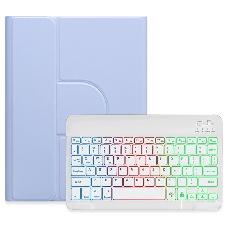 For iPad Air 2022 / iPad Pro 11 2021 Three-color Backlight White 360 Degree Rotatable Bluetooth Keyboard Leather Case(Light Purple) - Universal by PMC TechLife | Online Shopping South Africa | PMC TechLife