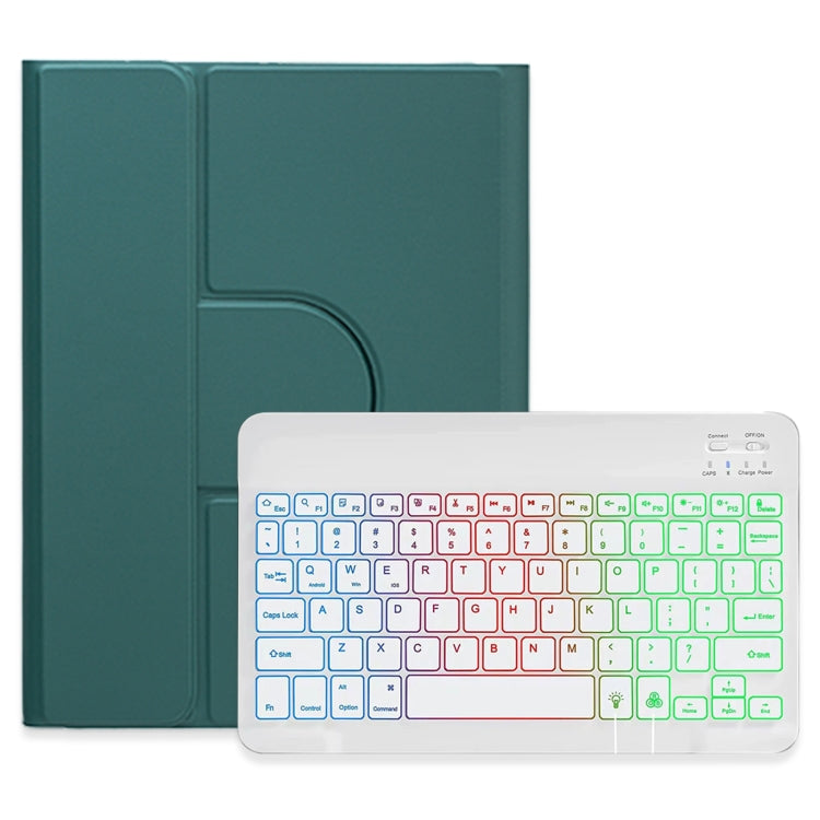 For iPad Air 2022 / iPad Pro 11 2021 Three-color Backlight White 360 Degree Rotatable Bluetooth Keyboard Leather Case(Dark Green) - Universal by PMC TechLife | Online Shopping South Africa | PMC TechLife