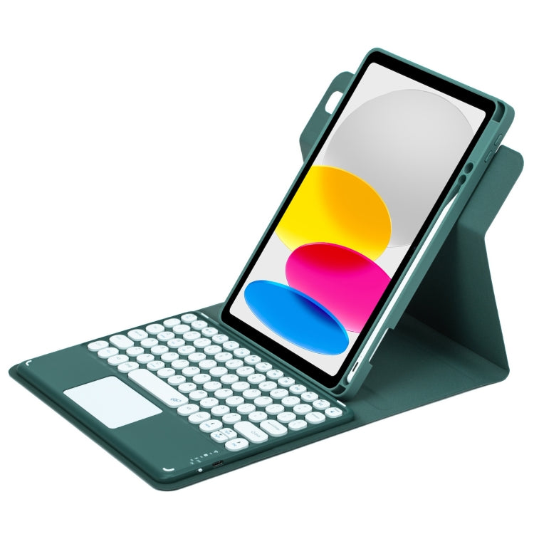 For iPad 10th Gen 10.9 2022 Round Button 360 Degree Rotatable Bluetooth Keyboard Leather Case with Touchpad(Dark Green) - Universal by PMC TechLife | Online Shopping South Africa | PMC TechLife
