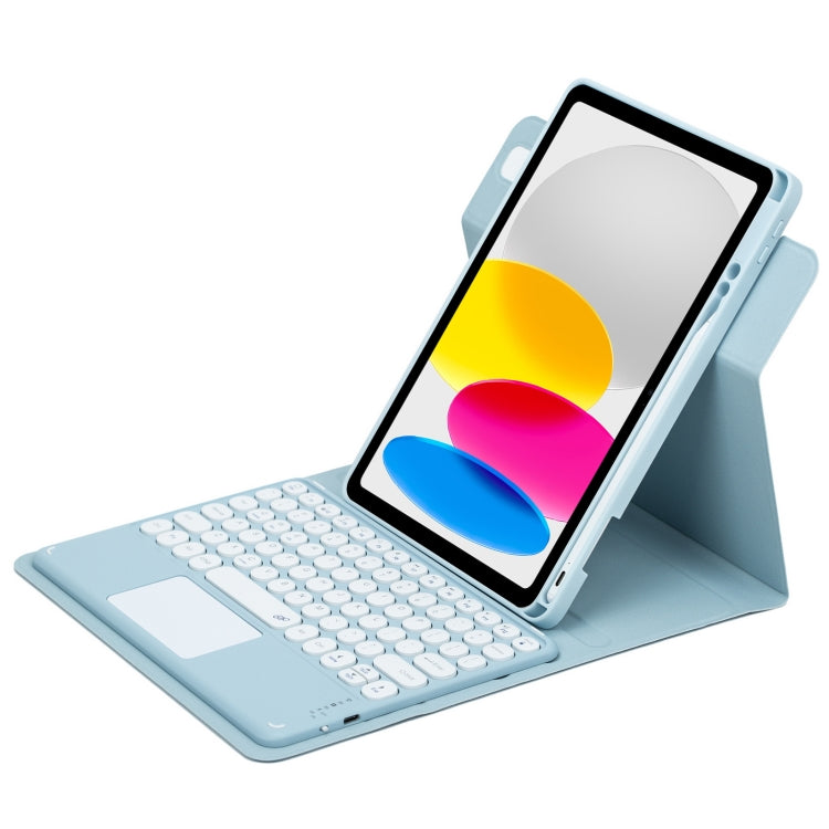 For iPad 10th Gen 10.9 2022 Round Button 360 Degree Rotatable Bluetooth Keyboard Leather Case with Touchpad(Sky Blue) - Universal by PMC TechLife | Online Shopping South Africa | PMC TechLife