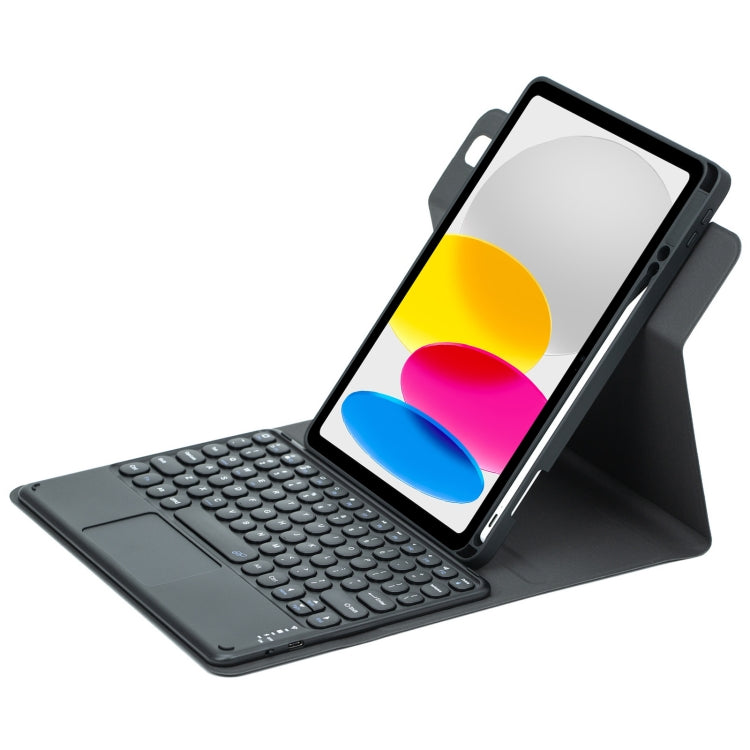 For iPad 10th Gen 10.9 2022 Round Button 360 Degree Rotatable Bluetooth Keyboard Leather Case with Touchpad(Black) - Universal by PMC TechLife | Online Shopping South Africa | PMC TechLife