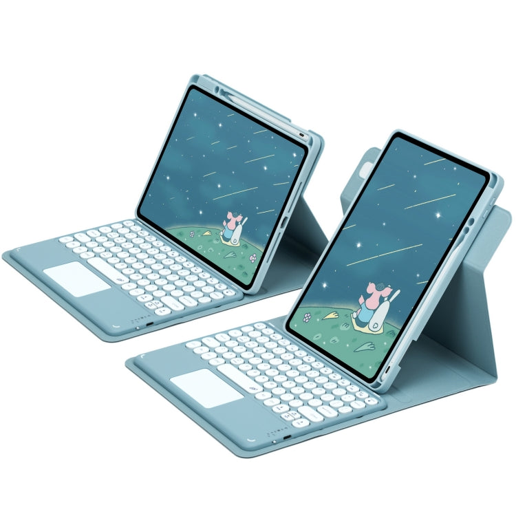 For iPad 10.2 2021 / Air 2019 Round Button 360 Degree Rotatable Bluetooth Keyboard Leather Case with Touchpad(Mist Blue) - Universal by PMC TechLife | Online Shopping South Africa | PMC TechLife