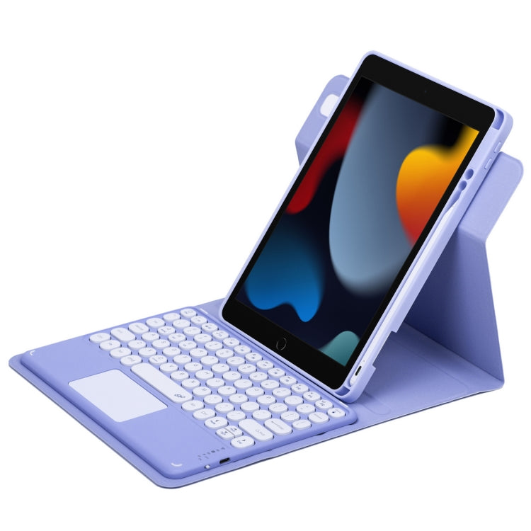 For iPad 10.2 2021 / Air 2019 Round Button 360 Degree Rotatable Bluetooth Keyboard Leather Case with Touchpad(Light Purple) - Universal by PMC TechLife | Online Shopping South Africa | PMC TechLife