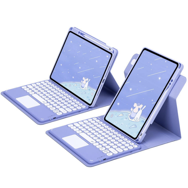 For iPad 10.2 2021 / Air 2019 Round Button 360 Degree Rotatable Bluetooth Keyboard Leather Case with Touchpad(Light Purple) - Universal by PMC TechLife | Online Shopping South Africa | PMC TechLife