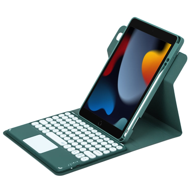 For iPad 10.2 2021 / Air 2019 Round Button 360 Degree Rotatable Bluetooth Keyboard Leather Case with Touchpad(Dark Green) - Universal by PMC TechLife | Online Shopping South Africa | PMC TechLife