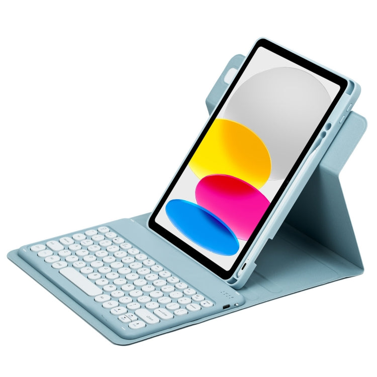 For iPad 10th Gen 10.9 2022 Round Button 360 Degree Rotatable Bluetooth Keyboard Leather Case(Mist Blue) - Universal by PMC TechLife | Online Shopping South Africa | PMC TechLife