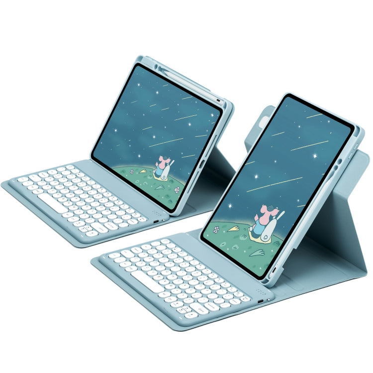 For iPad 10th Gen 10.9 2022 Round Button 360 Degree Rotatable Bluetooth Keyboard Leather Case(Mist Blue) - Universal by PMC TechLife | Online Shopping South Africa | PMC TechLife