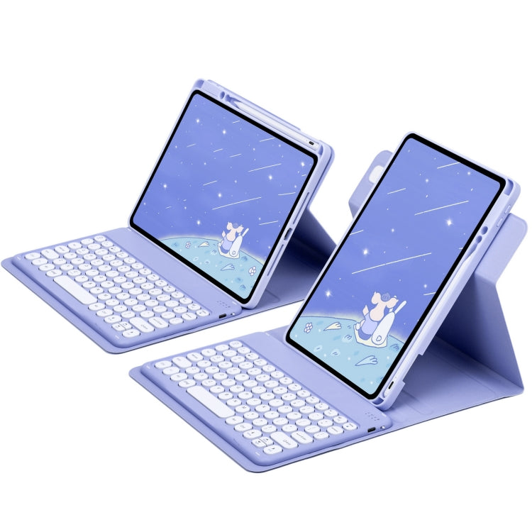 For iPad 10th Gen 10.9 2022 Round Button 360 Degree Rotatable Bluetooth Keyboard Leather Case(Light Purple) - free shipping - PMC TechLife - Order now!