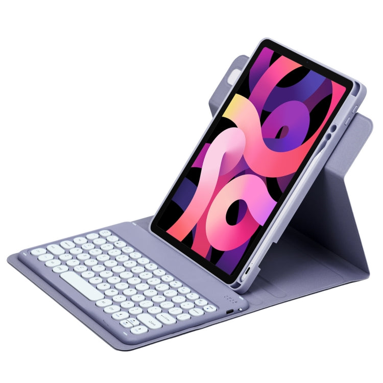 For iPad Air 2022 / iPad Pro 11 2021 Round Button 360 Degree Rotatable Bluetooth Keyboard Leather Case(Lavender Purple) - Universal by PMC TechLife | Online Shopping South Africa | PMC TechLife