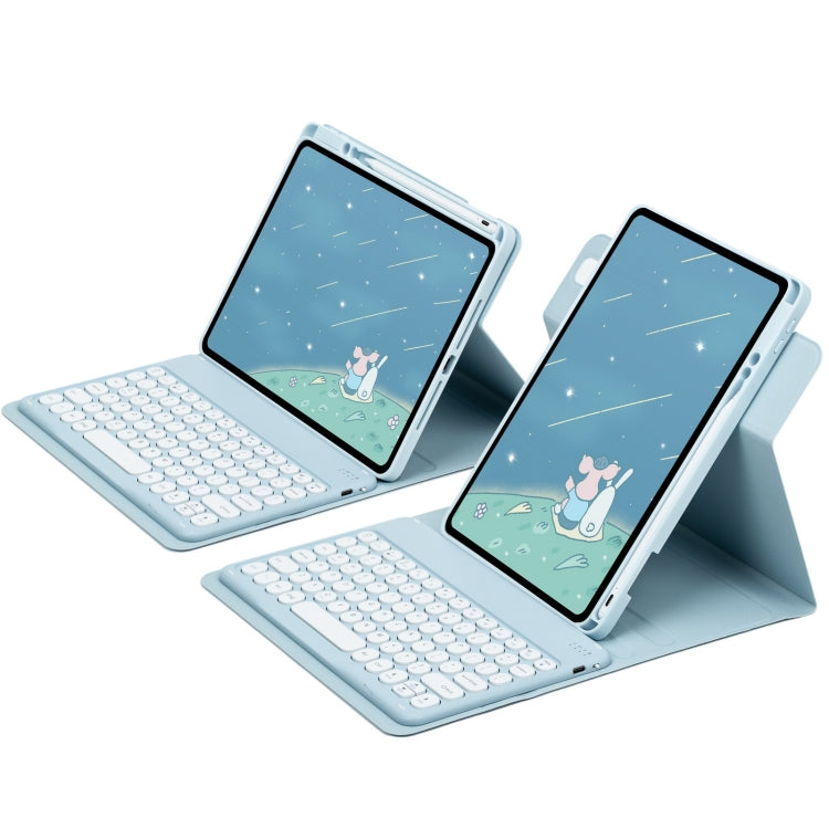 For iPad 10.2 2021 / Air 2019 Round Button 360 Degree Rotatable Bluetooth Keyboard Leather Case(Sky Blue) - free shipping - PMC TechLife - Order now!