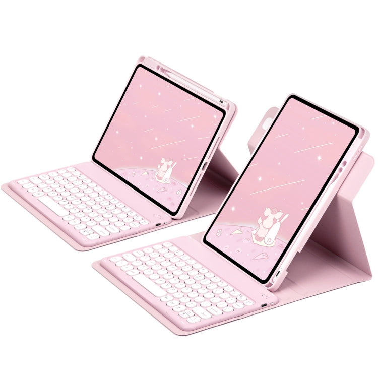 For iPad 10.2 2021 / Air 2019 Round Button 360 Degree Rotatable Bluetooth Keyboard Leather Case(Pink) - Universal by PMC TechLife | Online Shopping South Africa | PMC TechLife