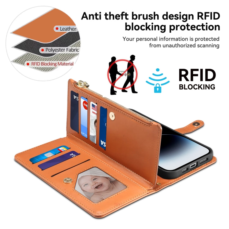 For iPhone 16 Pro ESEBLE Star Series Lanyard Zipper Wallet RFID Leather Case(Brown) - free shipping - PMC TechLife - Order now!