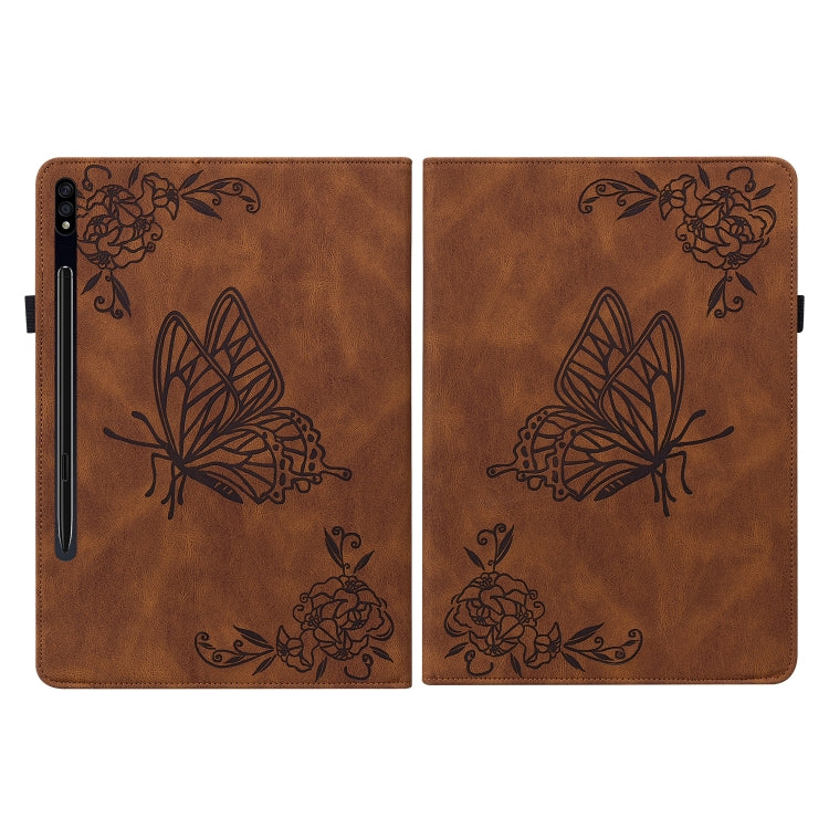 For Samsung Galaxy Tab S9 Butterfly Flower Embossed Leather Tablet Case(Brown) - free shipping - PMC Jewellery - Order now!