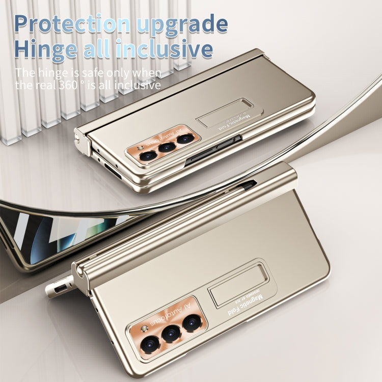 For Samsung Galaxy Z Fold5 Electroplating Corrugated Hinge Folding Phone Case with Pen Slot(Gold) - Galaxy Z Fold5 Cases by PMC TechLife | Online Shopping South Africa | PMC TechLife
