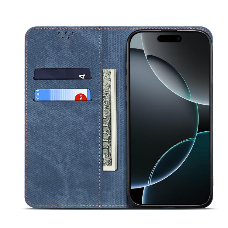 For iPhone 16e Denim Texture Casual Style Horizontal Flip Leather Case(Blue) - iPhone 16e Cases by PMC TechLife | Online Shopping South Africa | PMC TechLife | Buy Now Pay Later Mobicred