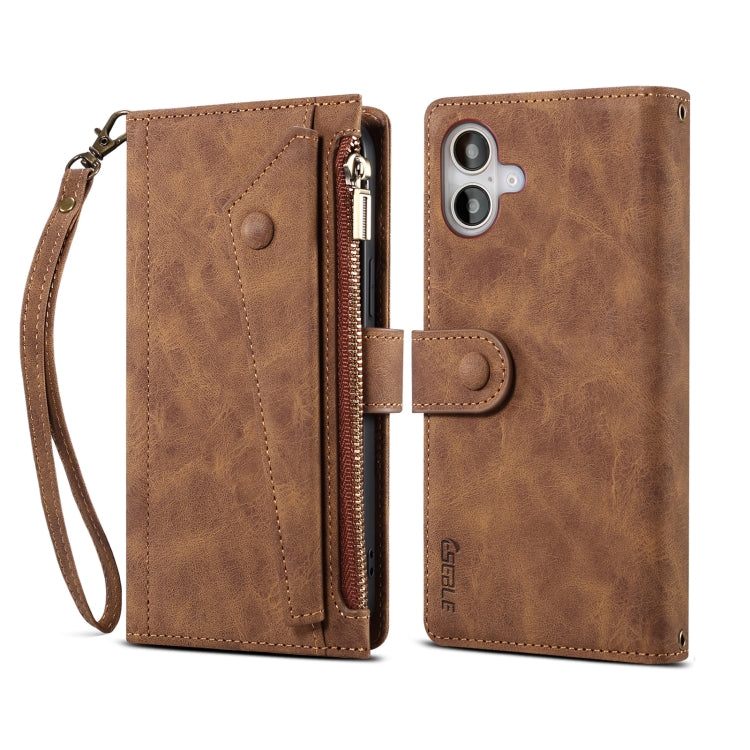 For iPhone 16 Plus ESEBLE Retro Frosted RFID Flip Leather Phone Case(Brown) - free shipping - PMC TechLife - Order now!