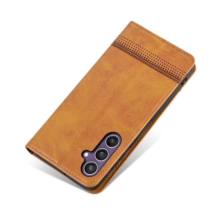 For Samsung Galaxy S24+ 5G AZNS Magnetic Calf Texture Flip Leather Phone Case(Light Brown) - free shipping - PMC Jewellery - Order now!
