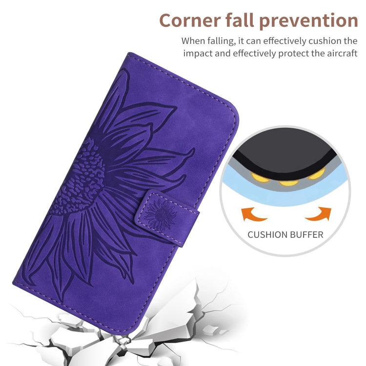 For Google Pixel 9 Pro Skin Feel Sun Flower Embossed Flip Leather Phone Case with Lanyard(Dark Purple) - Google Cases by PMC TechLife | Online Shopping South Africa | PMC TechLife | Buy Now Pay Later Mobicred