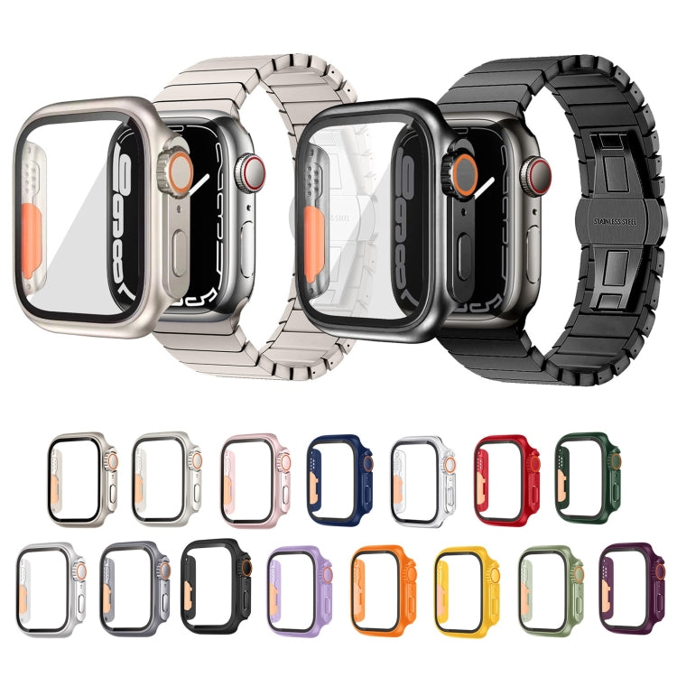 For Apple Watch Series 9 / 8 / 7 41mm Tempered Film Hybrid PC Integrated Watch Case(Silver Orange) - Watch Cases by PMC TechLife | Online Shopping South Africa | PMC TechLife