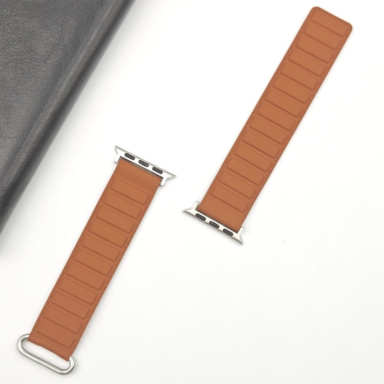 For Apple Watch SE 44mm Reverse Buckle Magnetic Silicone Watch Band(Silver Buckle Brown) - free shipping - PMC TechLife - Order now!