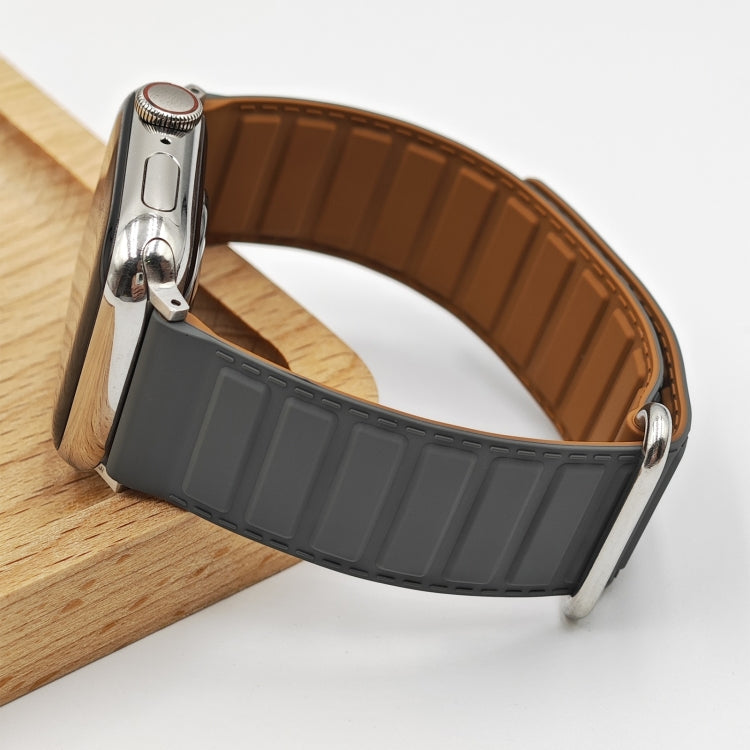 For Apple Watch Series 2 38mm Reverse Buckle Magnetic Silicone Watch Band(Silver Buckle Grey Brown) - free shipping - PMC TechLife - Order now!