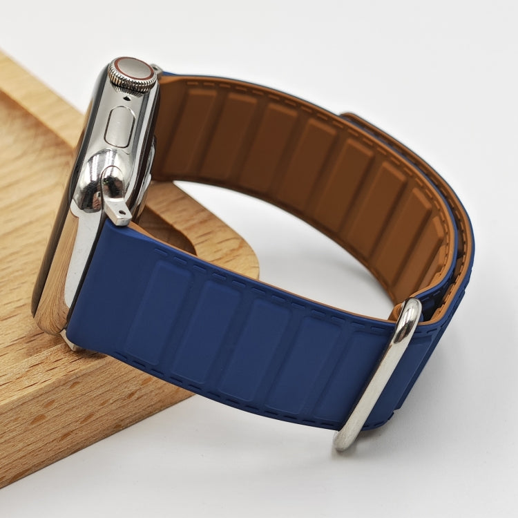 For Apple Watch 38mm Reverse Buckle Magnetic Silicone Watch Band(Silver Buckle Blue) - free shipping - PMC TechLife - Order now!