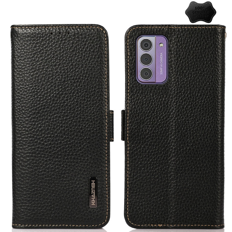 For Nokia G42 KHAZNEH Side-Magnetic Litchi Genuine Leather RFID Phone Case(Black) - Nokia Cases by PMC TechLife | Online Shopping South Africa | PMC TechLife | Buy Now Pay Later Mobicred