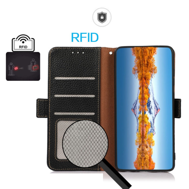 For Nokia G42 KHAZNEH Side-Magnetic Litchi Genuine Leather RFID Phone Case(Black) - Nokia Cases by PMC TechLife | Online Shopping South Africa | PMC TechLife | Buy Now Pay Later Mobicred