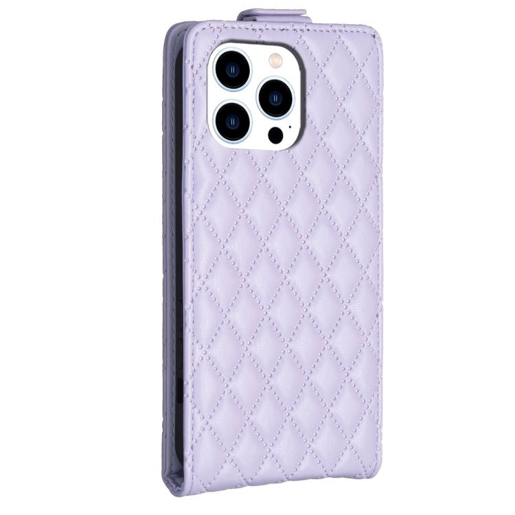 For iPhone 16 Pro Diamond Lattice Vertical Flip Leather Phone Case(Purple) - iPhone 16 Pro Cases by PMC TechLife | Online Shopping South Africa | PMC TechLife | Buy Now Pay Later Mobicred