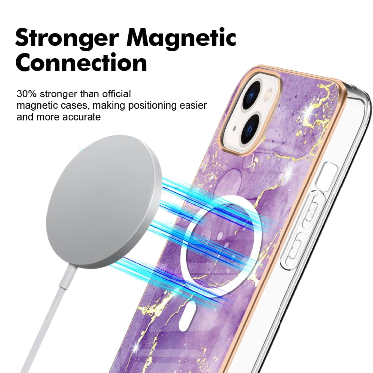 For iPhone 15 Plus Marble Pattern Dual-side IMD Magsafe TPU Phone Case(Purple 002) - iPhone 15 Plus Cases by PMC TechLife | Online Shopping South Africa | PMC TechLife