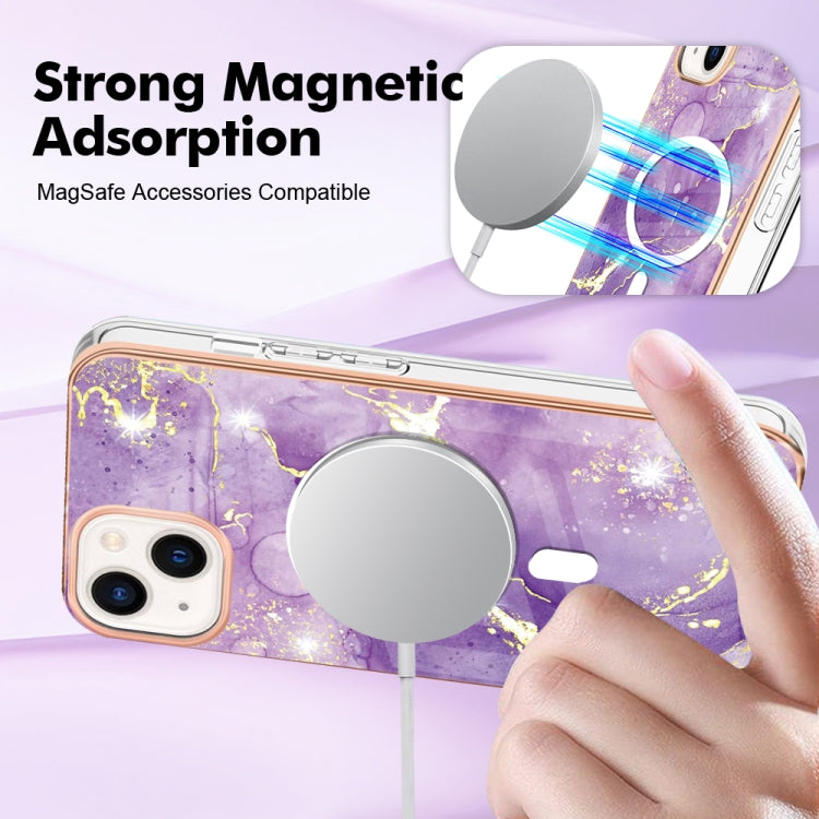 For iPhone 15 Plus Marble Pattern Dual-side IMD Magsafe TPU Phone Case(Purple 002) - iPhone 15 Plus Cases by PMC TechLife | Online Shopping South Africa | PMC TechLife
