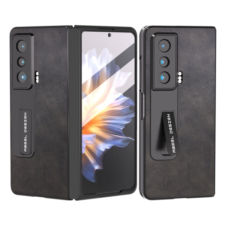 For Honor Magic Vs ABEEL Integrated Two-color Calf Texture PU Phone Case with Holder(Black) - Honor Cases by PMC TechLife | Online Shopping South Africa | PMC TechLife | Buy Now Pay Later Mobicred