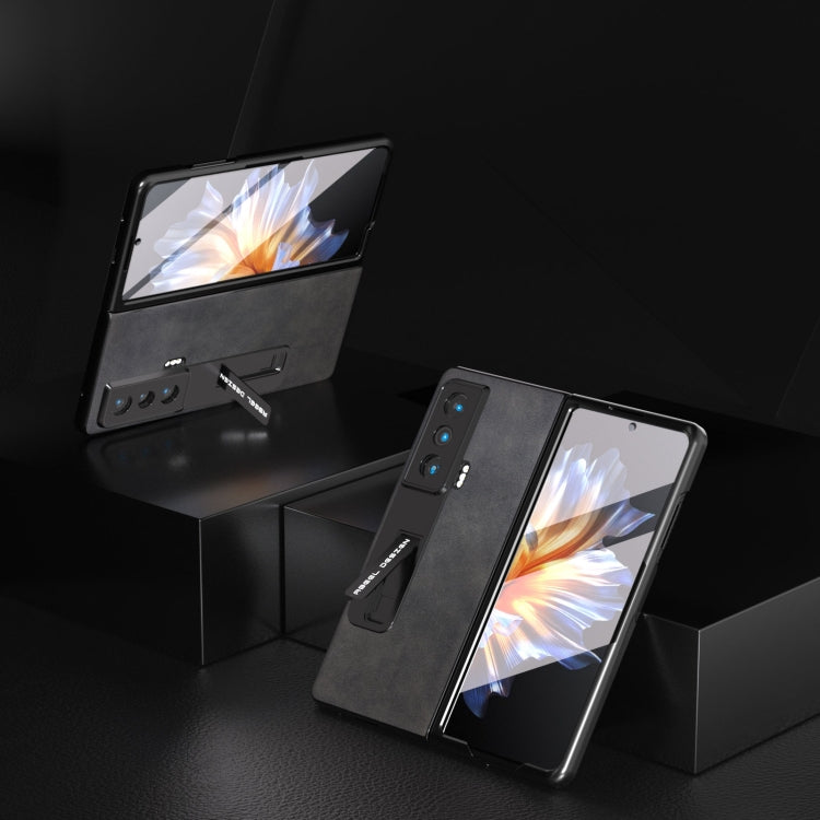 For Honor Magic Vs ABEEL Integrated Two-color Calf Texture PU Phone Case with Holder(Black) - Honor Cases by PMC TechLife | Online Shopping South Africa | PMC TechLife | Buy Now Pay Later Mobicred