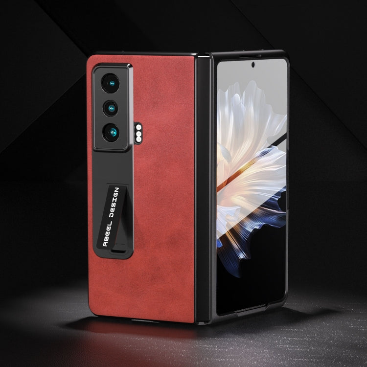 For Honor Magic Vs ABEEL Integrated Two-color Calf Texture PU Phone Case with Holder(Red) - Honor Cases by PMC TechLife | Online Shopping South Africa | PMC TechLife | Buy Now Pay Later Mobicred