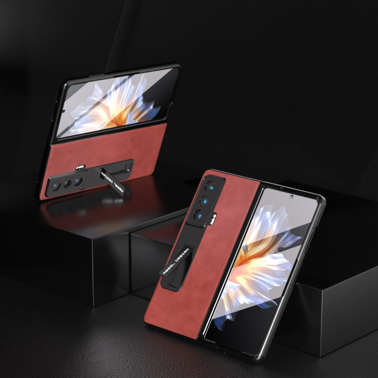 For Honor Magic Vs ABEEL Integrated Two-color Calf Texture PU Phone Case with Holder(Red) - Honor Cases by PMC TechLife | Online Shopping South Africa | PMC TechLife | Buy Now Pay Later Mobicred