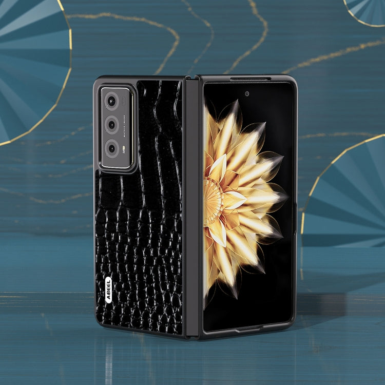 For Honor Magic V2 ABEEL Genuine Leather Crocodile Pattern Black Edge Phone Case(Black) - Honor Cases by PMC TechLife | Online Shopping South Africa | PMC TechLife | Buy Now Pay Later Mobicred