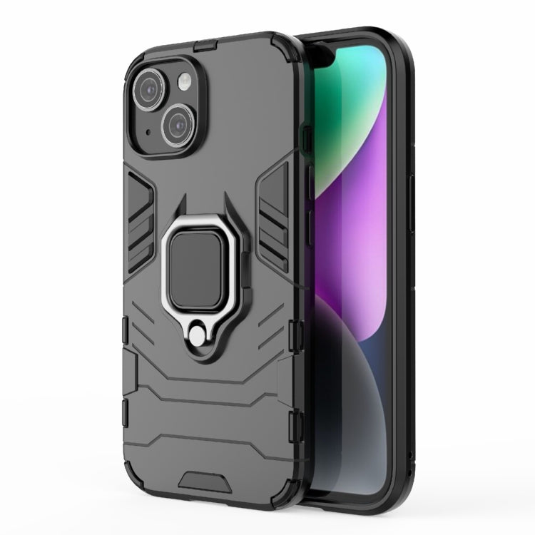 For iPhone 15 Shockproof PC + TPU Holder Phone Case(Black) - iPhone 15 Cases by PMC TechLife | Online Shopping South Africa | PMC TechLife