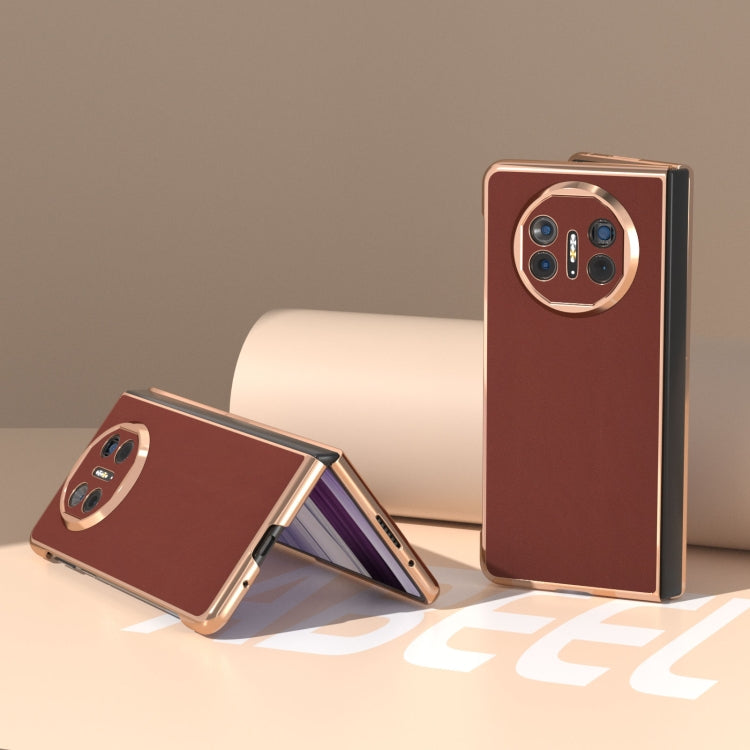 For Huawei Mate X5 Genuine Leather Silk Series Nano Plating Phone Case(Coffee) - Huawei Cases by PMC TechLife | Online Shopping South Africa | PMC TechLife | Buy Now Pay Later Mobicred